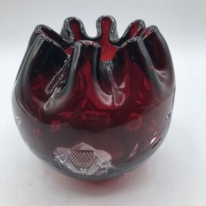 Ruby Red Cut to‎ Clear Rose Bowl Ruffle Edge